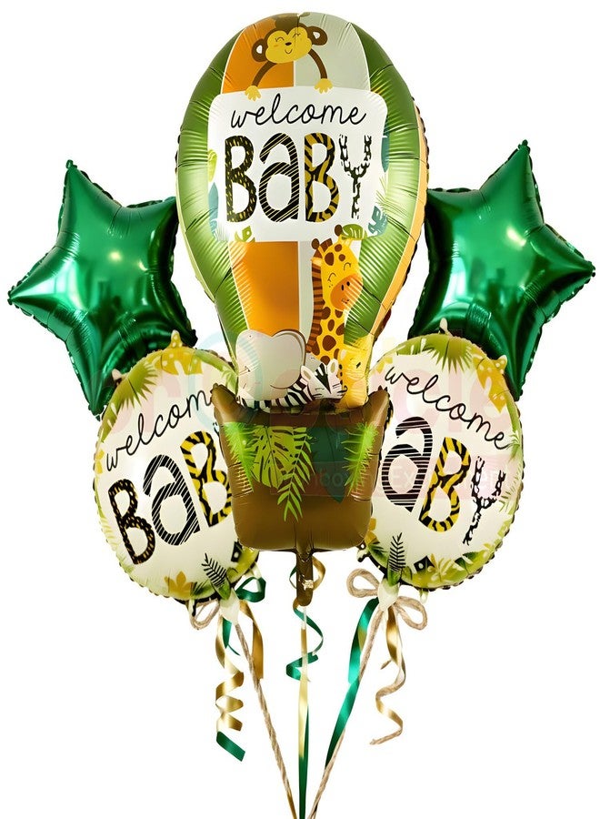 بروبسيكل بالونات فويل هوائية ساخنة بتصميم حيوانات سفاري الغابة من بروبسكل (مجموعة من 5 قطع) | زينة بتصميم حيوانات الغابة لحفلات استقبال المولود الجديد والاحتفالات بالمواليد الجدد - Image 1